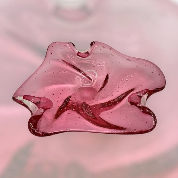 Czech Republic Vintage Art Glass Pink Bowl/Dish Hand Blown w/ Controlled Bubbles - Picture 3 of 16